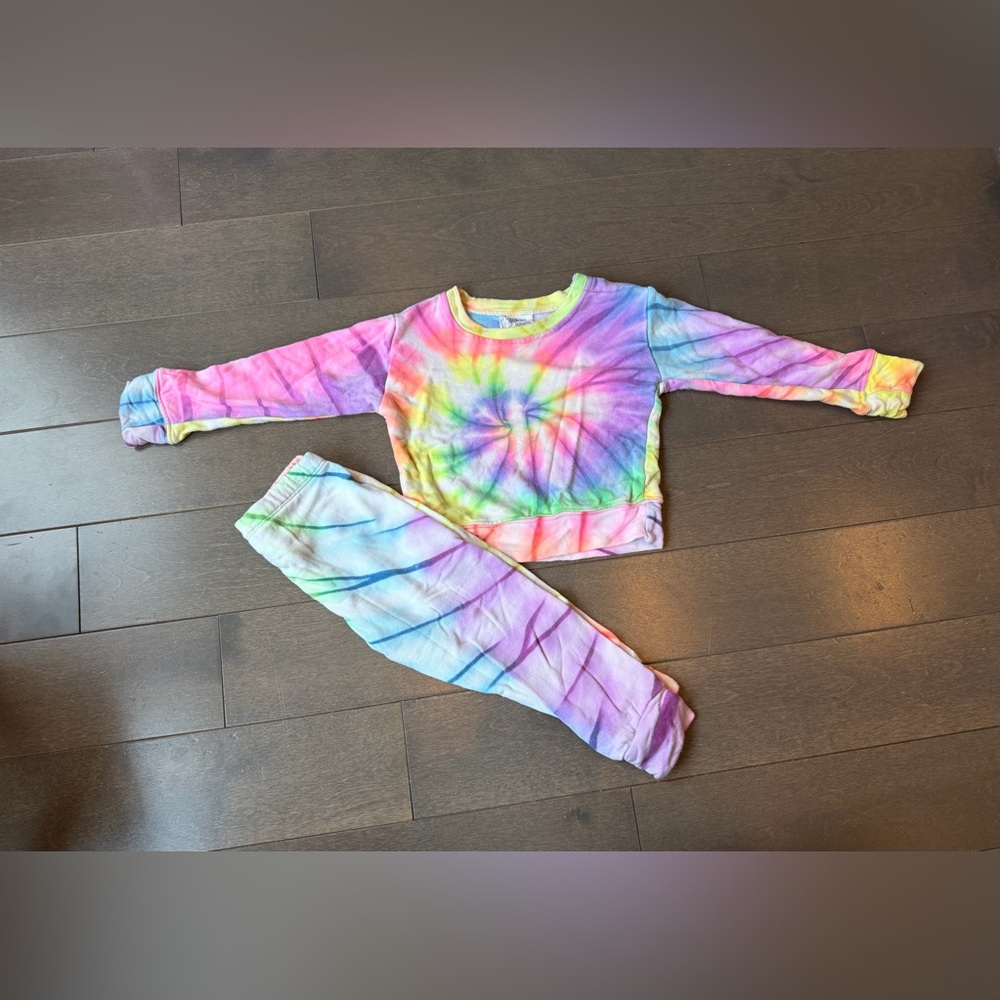 Flowers by Zoe Girls Tie-Dye Purple Pink Yellow Blue Sweatshirt & Legging Set